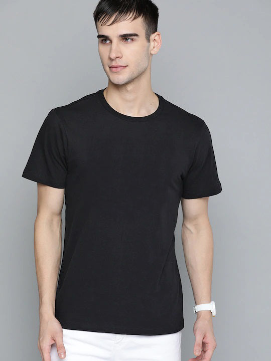 Solid Half Sleeve Men T-shirt Black