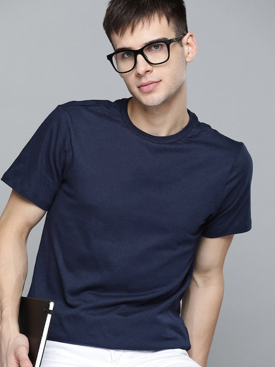 Solid Half Sleeve Men T-shirt Blue